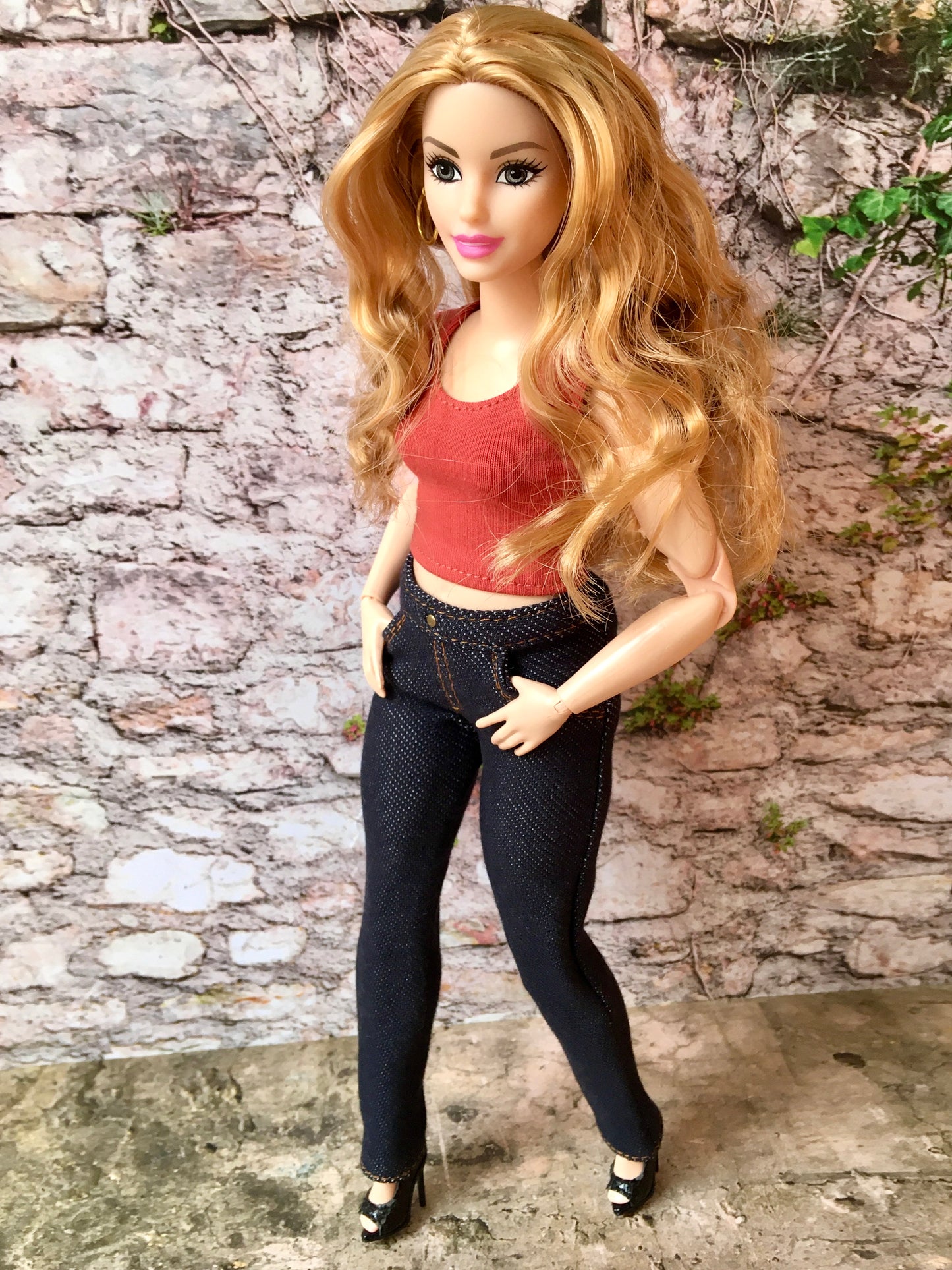 BQ-SUNSET – Slim Dark Blue Stretch Jeans for 11" Curvy Fashion Dolls - www.bouutique.com