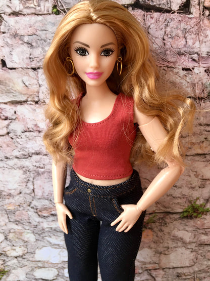 BQ-SUNSET – Slim Dark Blue Stretch Jeans for 11" Curvy Fashion Dolls - www.bouutique.com