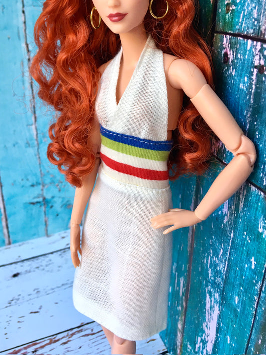 BQ-SYLIA – Ivory Striped Neck-Tie Dress for 11.5" 1/6 Scale Fashion Dolls