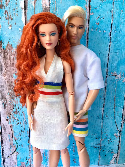 BQ-SYLIA – Ivory Striped Neck-Tie Dress for 11.5" 1/6 Scale Fashion Dolls