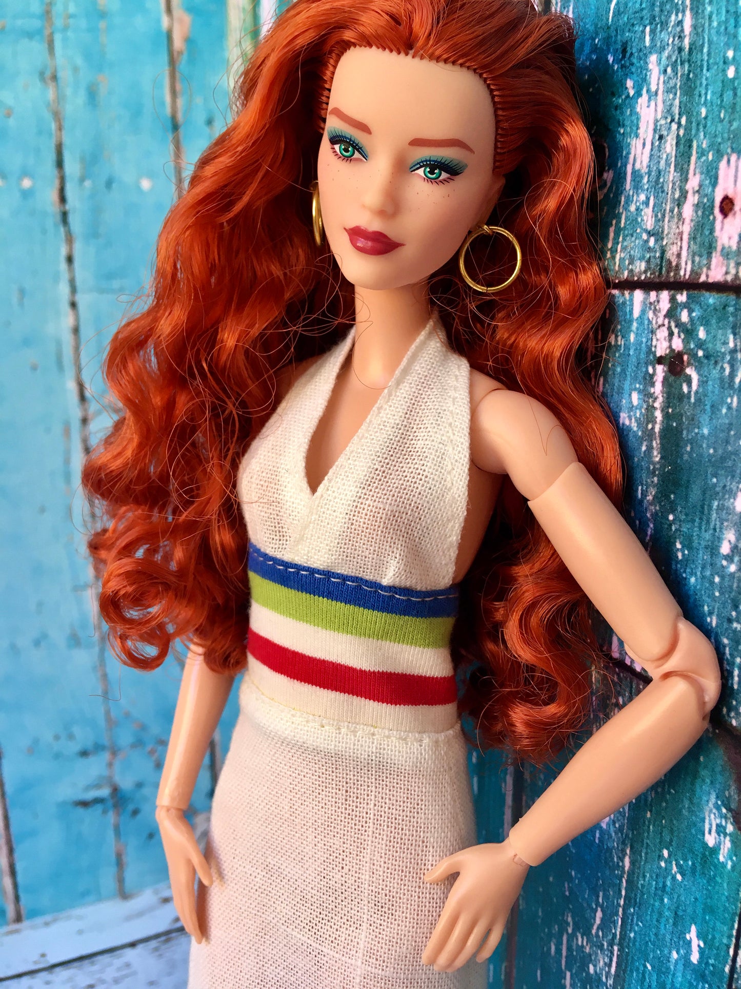 BQ-SYLIA – Ivory Striped Neck-Tie Dress for 11.5" 1/6 Scale Fashion Dolls