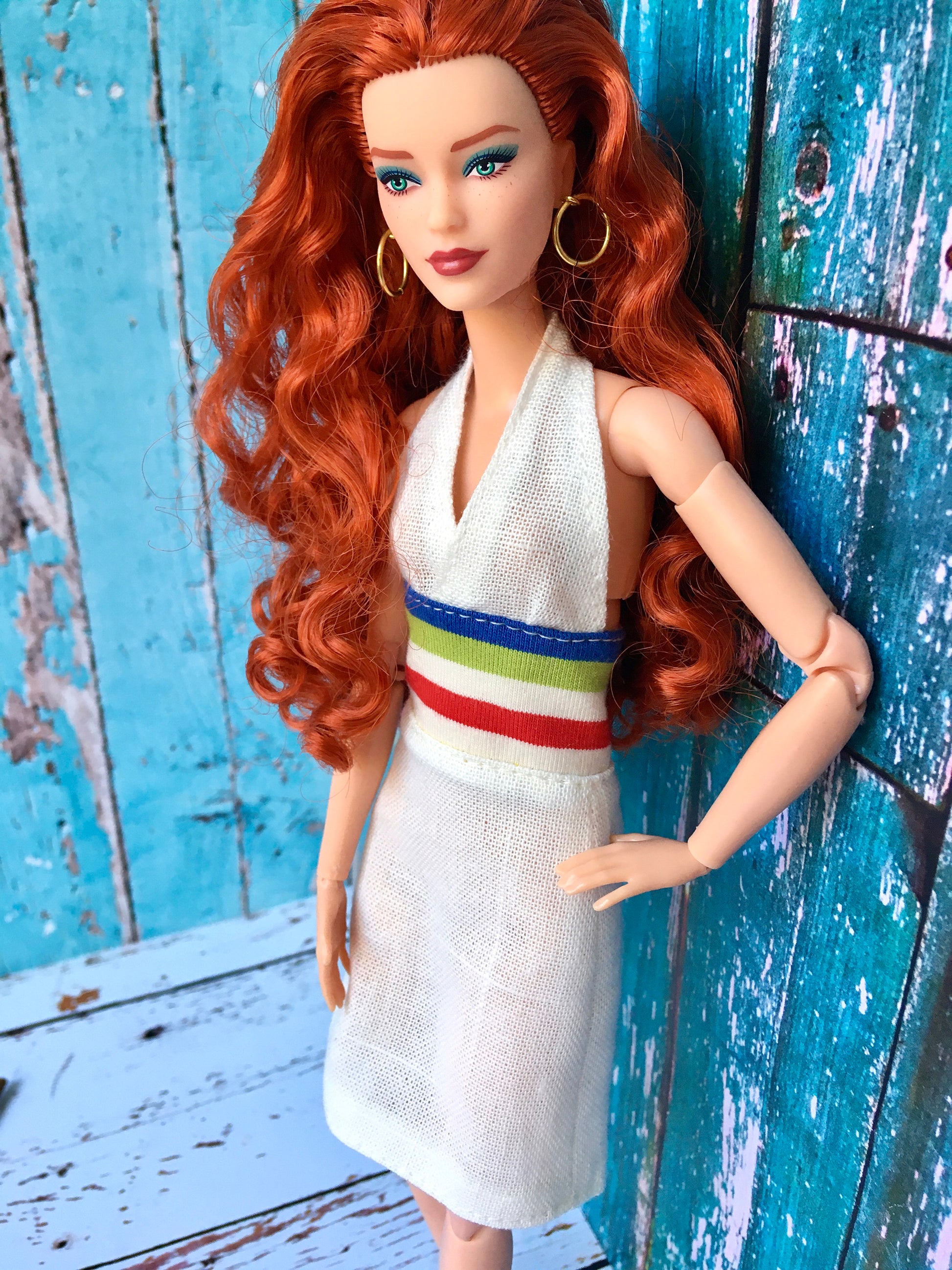 BQ-SYLIA – Ivory Striped Neck-Tie Dress for 11.5" 1/6 Scale Fashion Dolls