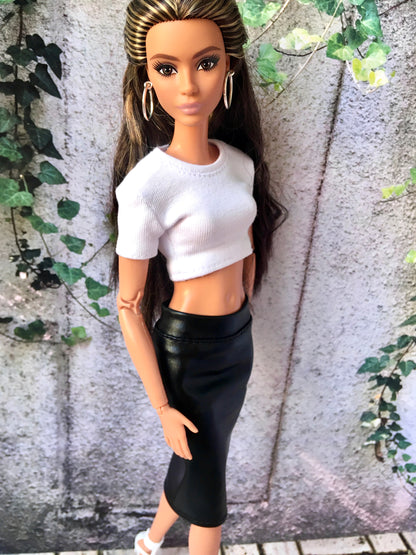 BQ-VALEN – Faux Leather Tube Midi Skirt for 11.5" 1/6 Scale Fashion Dolls