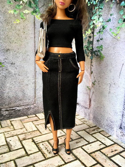 BQ-VANTI – Denim Stretch Midi Skirt for 11" Curvy Fashion Dolls - www.bouutique.com