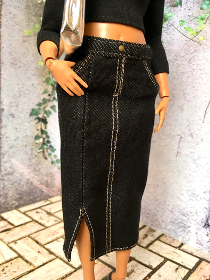 BQ-VANTI – Denim Stretch Midi Skirt for 11" Curvy Fashion Dolls - www.bouutique.com