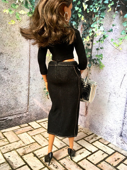 BQ-VANTI – Denim Stretch Midi Skirt for 11" Curvy Fashion Dolls - www.bouutique.com