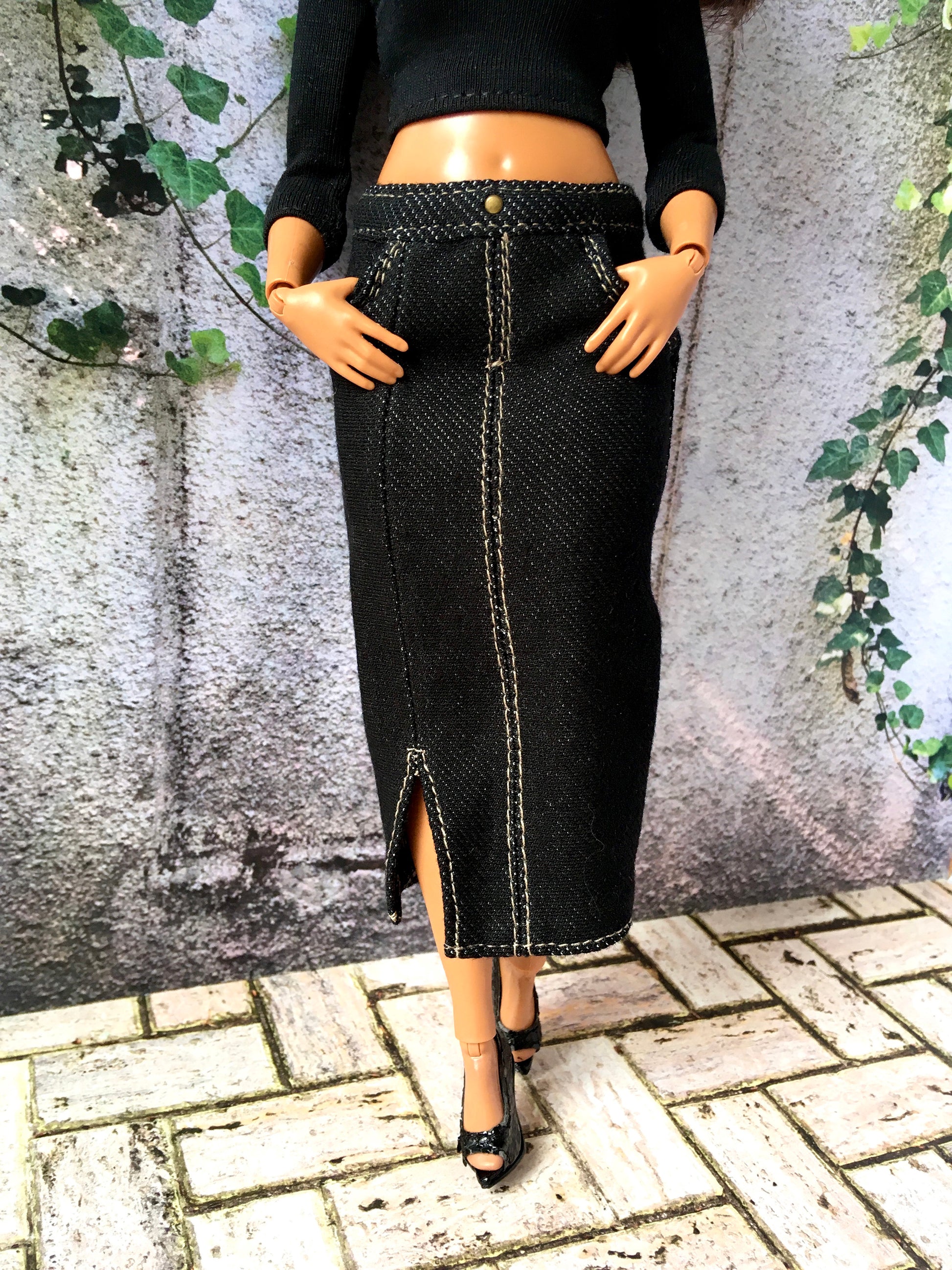 BQ-VANTI – Denim Stretch Midi Skirt for 11" Curvy Fashion Dolls - www.bouutique.com