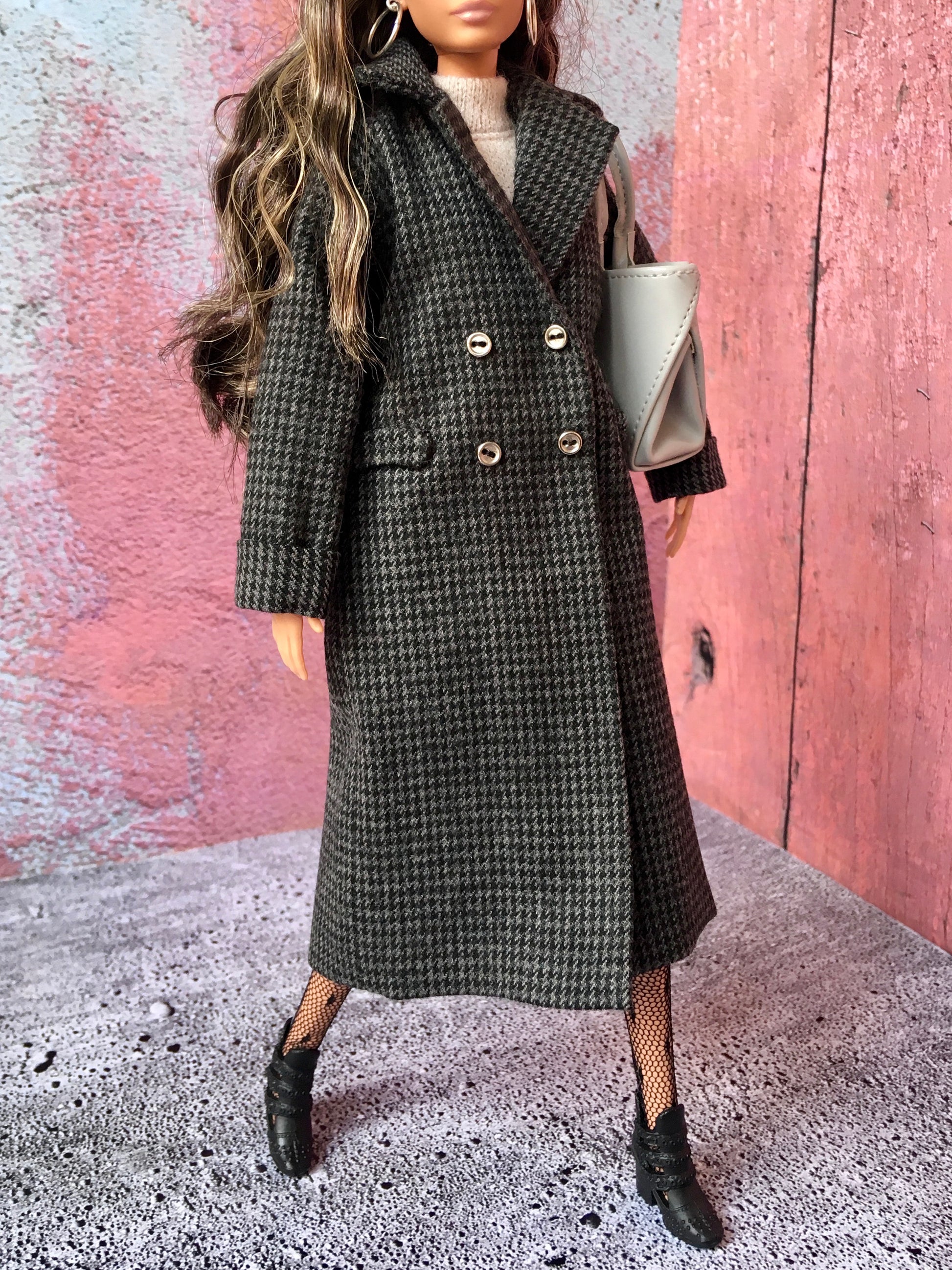 BQ-VELIOR – Grey Houndstooth Long Coat for 11.5" 1/6 Scale Fashion Dolls - www.bouutique.com
