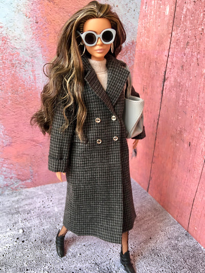 BQ-VELIOR – Grey Houndstooth Long Coat for 11.5" 1/6 Scale Fashion Dolls - www.bouutique.com