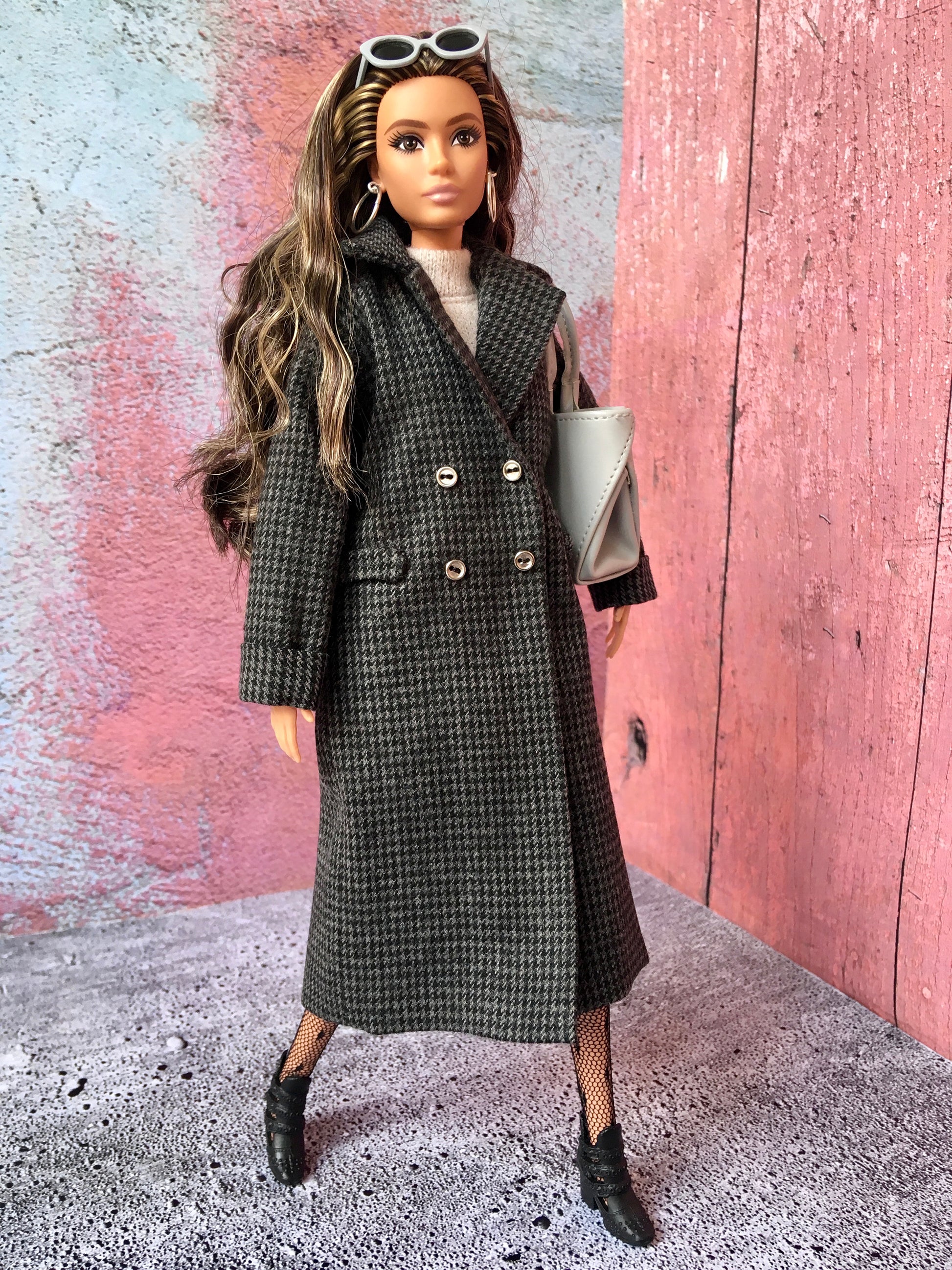 BQ-VELIOR – Grey Houndstooth Long Coat for 11.5" 1/6 Scale Fashion Dolls - www.bouutique.com