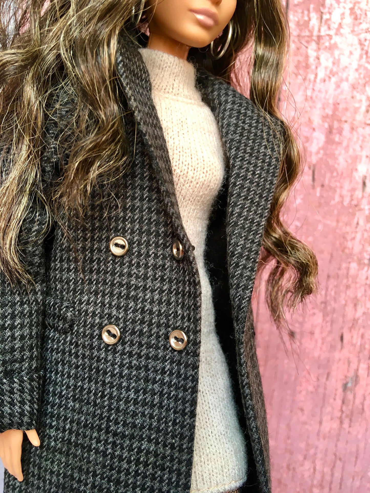 BQ-VELIOR – Grey Houndstooth Long Coat for 11.5" 1/6 Scale Fashion Dolls - www.bouutique.com