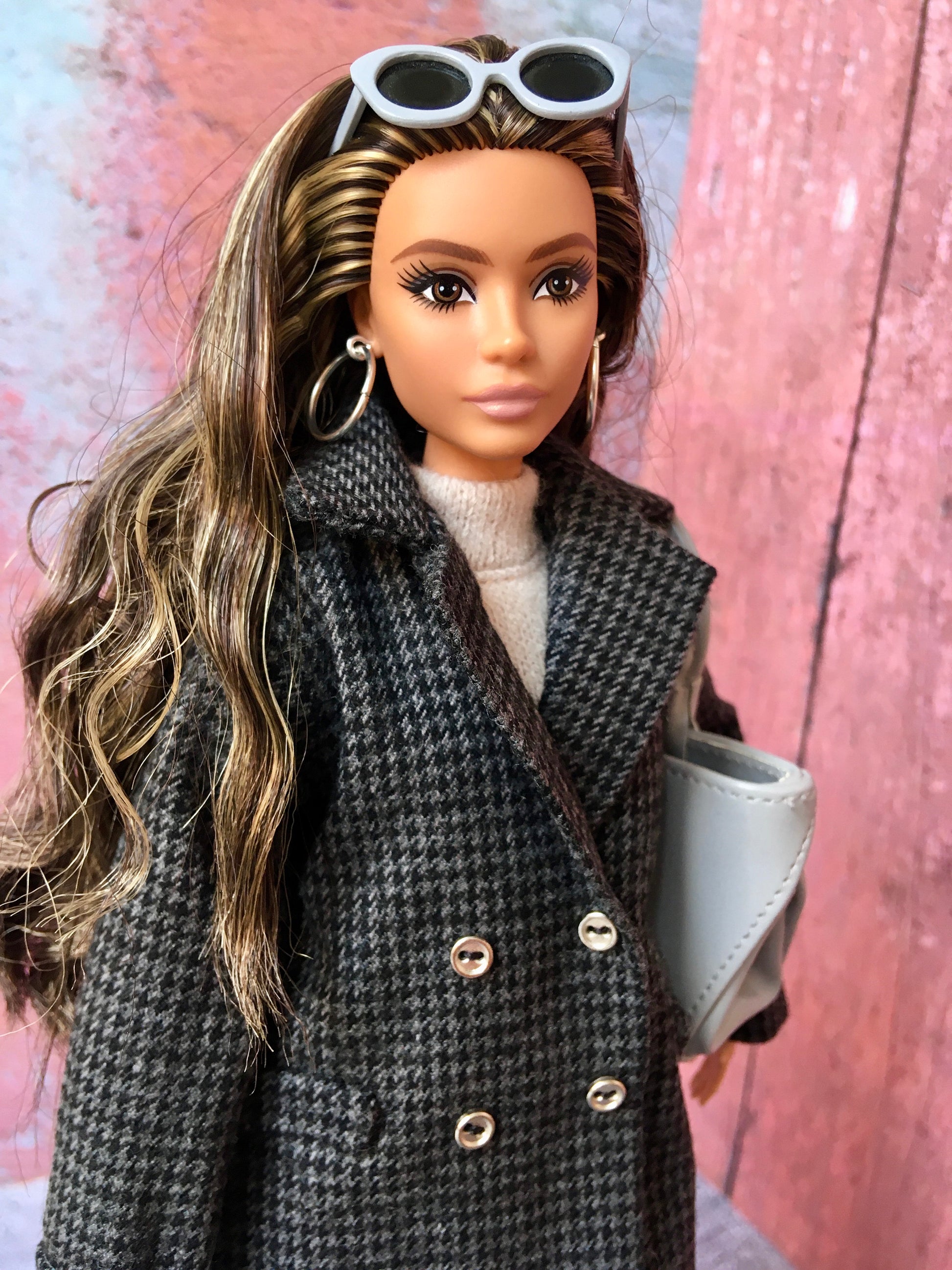 BQ-VELIOR – Grey Houndstooth Long Coat for 11.5" 1/6 Scale Fashion Dolls - www.bouutique.com