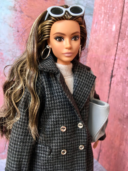 BQ-VELIOR – Grey Houndstooth Long Coat for 11.5" 1/6 Scale Fashion Dolls - www.bouutique.com