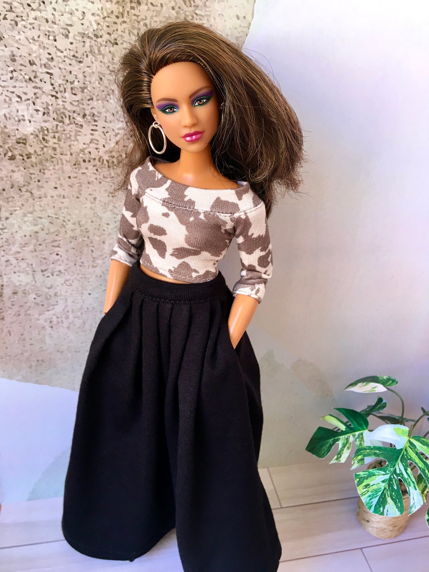 BQ-VELORA – Pleated Maxi Skirt with Side Pockets for 11" Curvy Fashion Dolls - www.bouutique.com