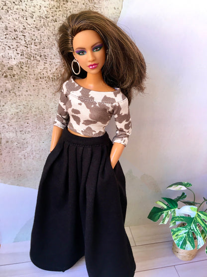 BQ-VELORA – Pleated Maxi Skirt with Side Pockets for 11" Curvy Fashion Dolls - www.bouutique.com