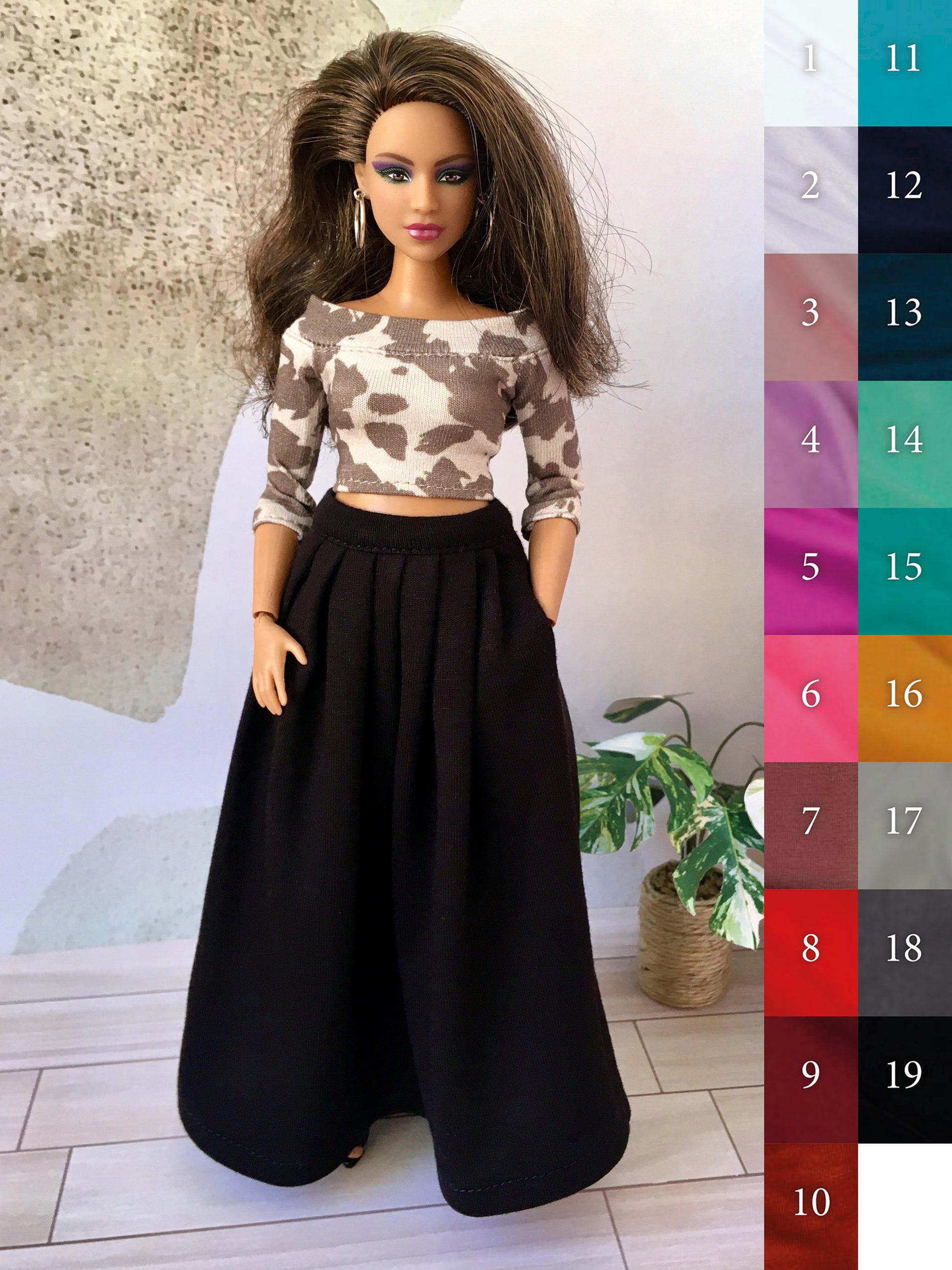 BQ-VELORA – Pleated Maxi Skirt with Side Pockets for 11" Curvy Fashion Dolls - www.bouutique.com