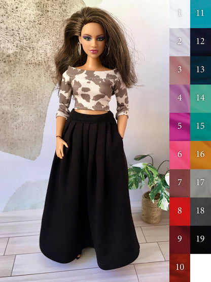BQ-VELORA – Pleated Maxi Skirt with Side Pockets for 11" Curvy Fashion Dolls - www.bouutique.com