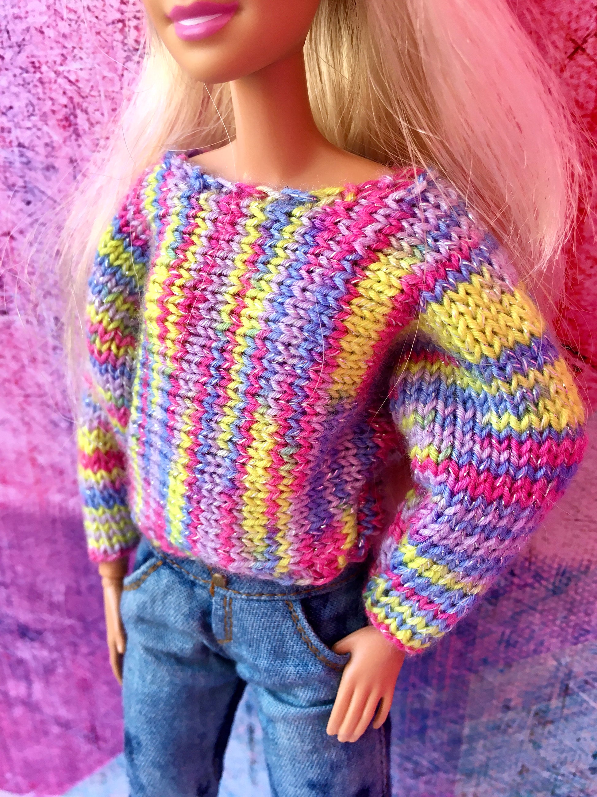 BQ-ZURI – Rainbow Knit Bat Sleeve Sweater for 11.5" 1/6 Scale Fashion Dolls - www.bouutique.com