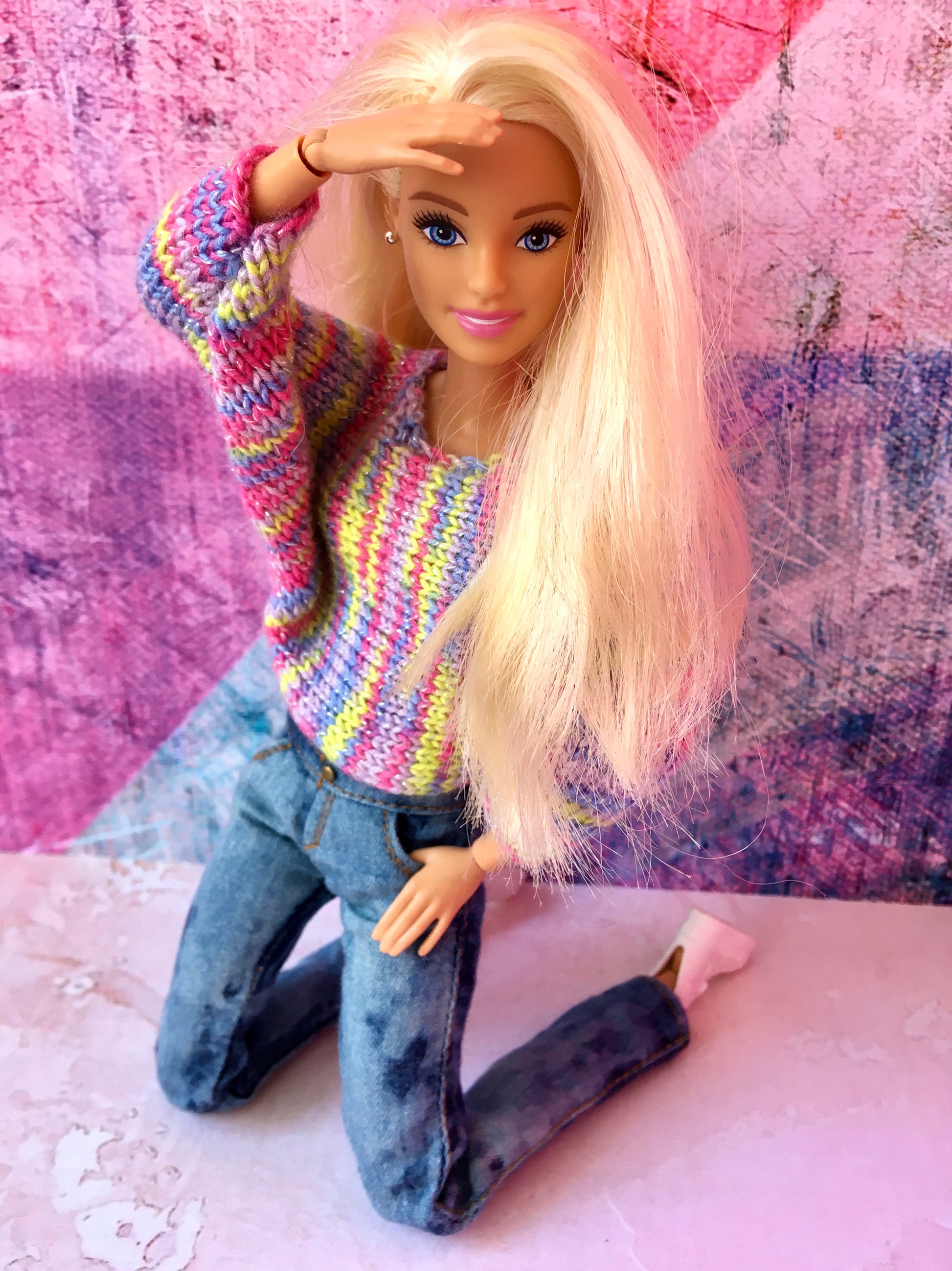 BQ-ZURI – Rainbow Knit Bat Sleeve Sweater for 11.5" 1/6 Scale Fashion Dolls - www.bouutique.com