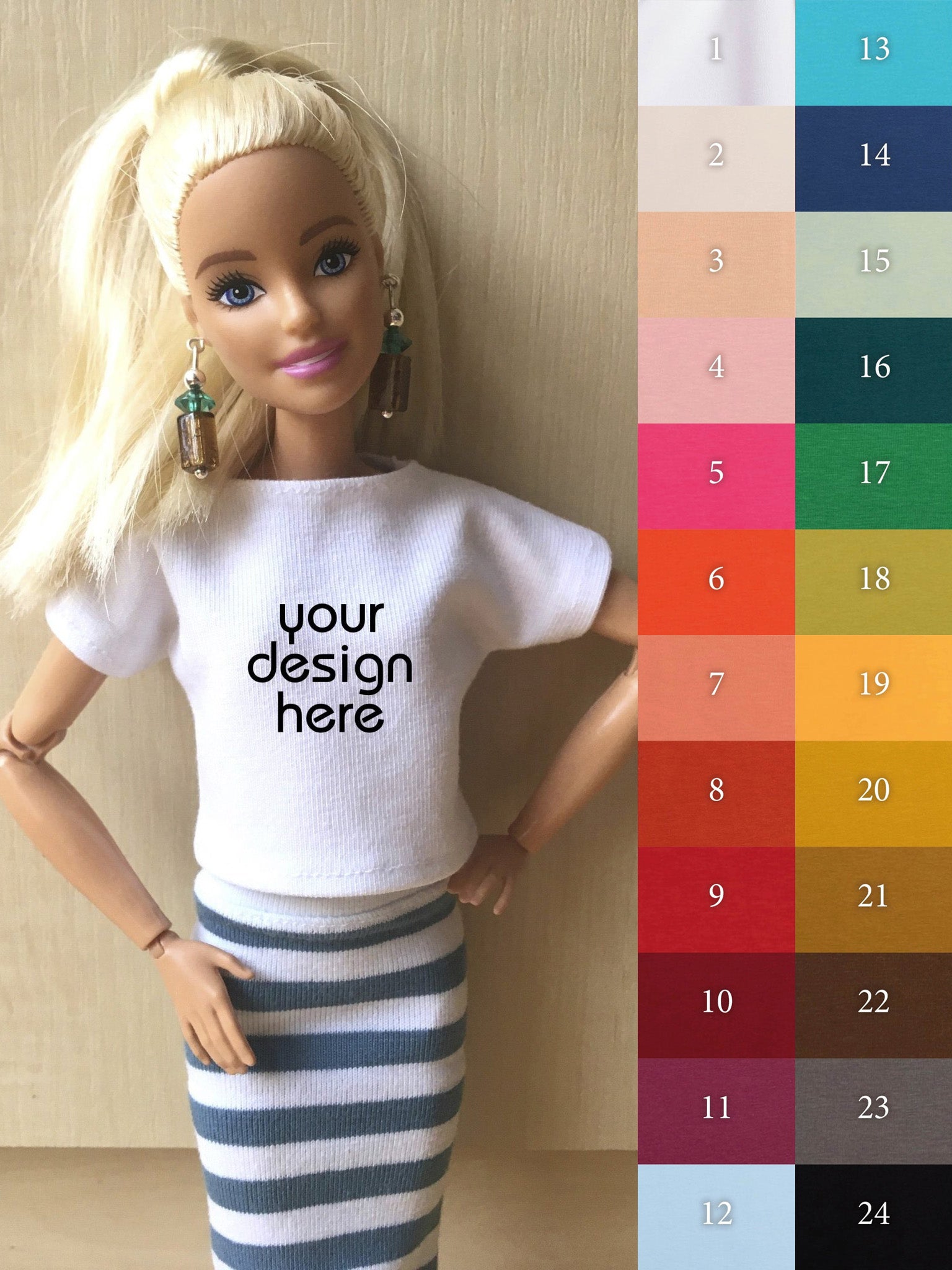 Coast Custom Print Boat Neck T-shirt for Doll 1/6-scale, 11.5 Inch
