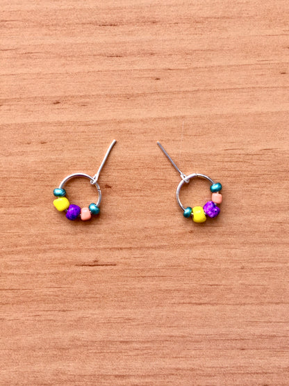 Colorful Beaded Silver Hoop Earrings for Fashion Dolls (12") - www.bouutique.com