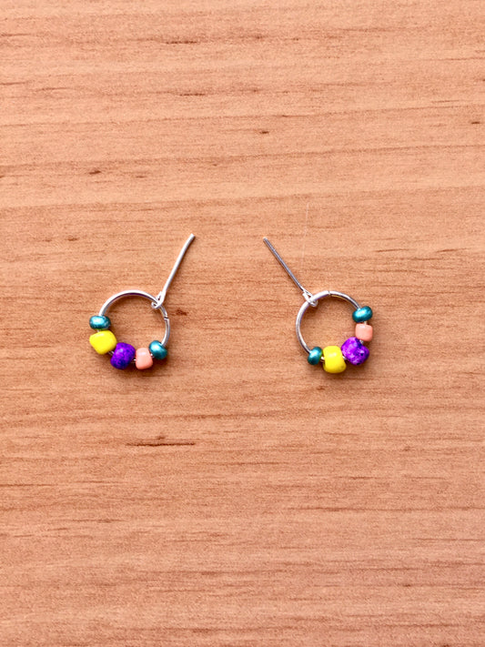 Colorful Beaded Silver Hoop Earrings for Fashion Dolls (12") - www.bouutique.com