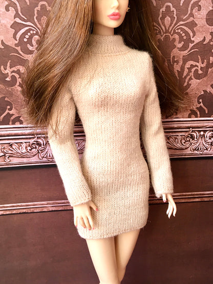 BQ-COZY – Cream Knit Turtleneck Dress for Fashion Dolls (12") - www.bouutique.com