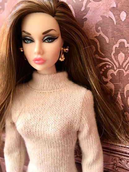 BQ-COZY – Cream Knit Turtleneck Dress for Fashion Dolls (12") - www.bouutique.com