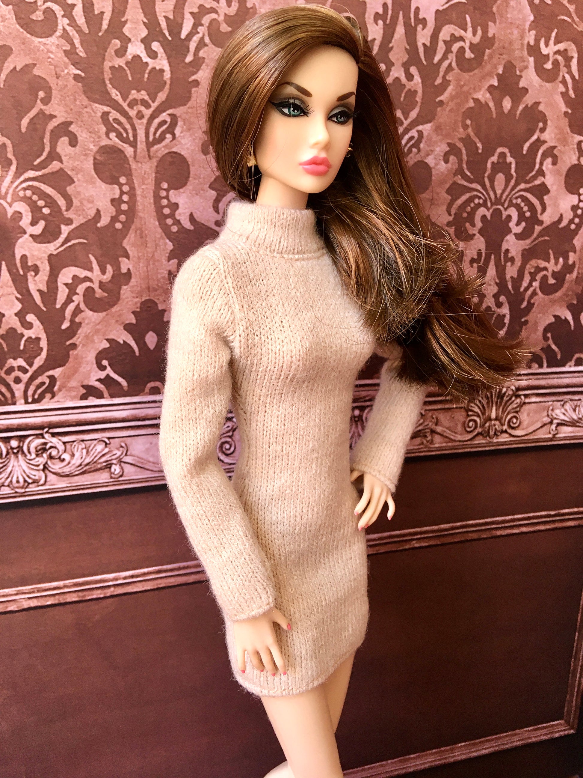 BQ-COZY – Cream Knit Turtleneck Dress for Fashion Dolls (12") - www.bouutique.com