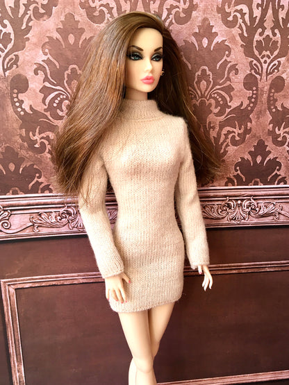 BQ-COZY – Cream Knit Turtleneck Dress for Fashion Dolls (12") - www.bouutique.com