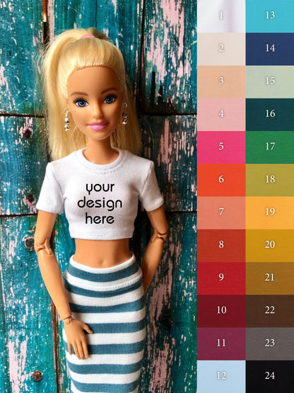 Staple Custom Print Crop T-shirt for Dolls 1/6-scale, 11.5 Inch, many colors