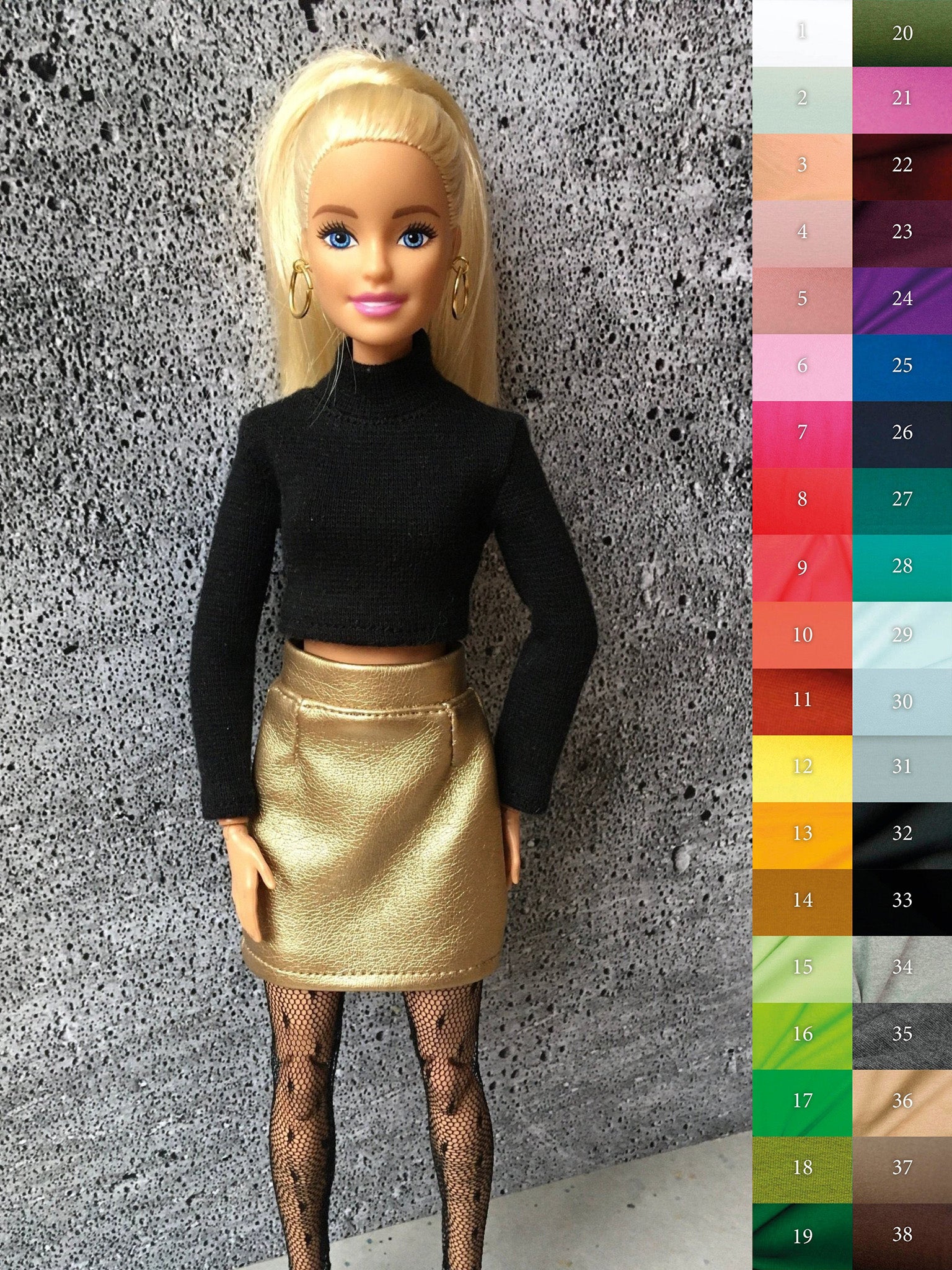 Snug Long Sleeve Turtleneck Crop Top for Doll 1/6-scale, 11.5 Inch, many colors