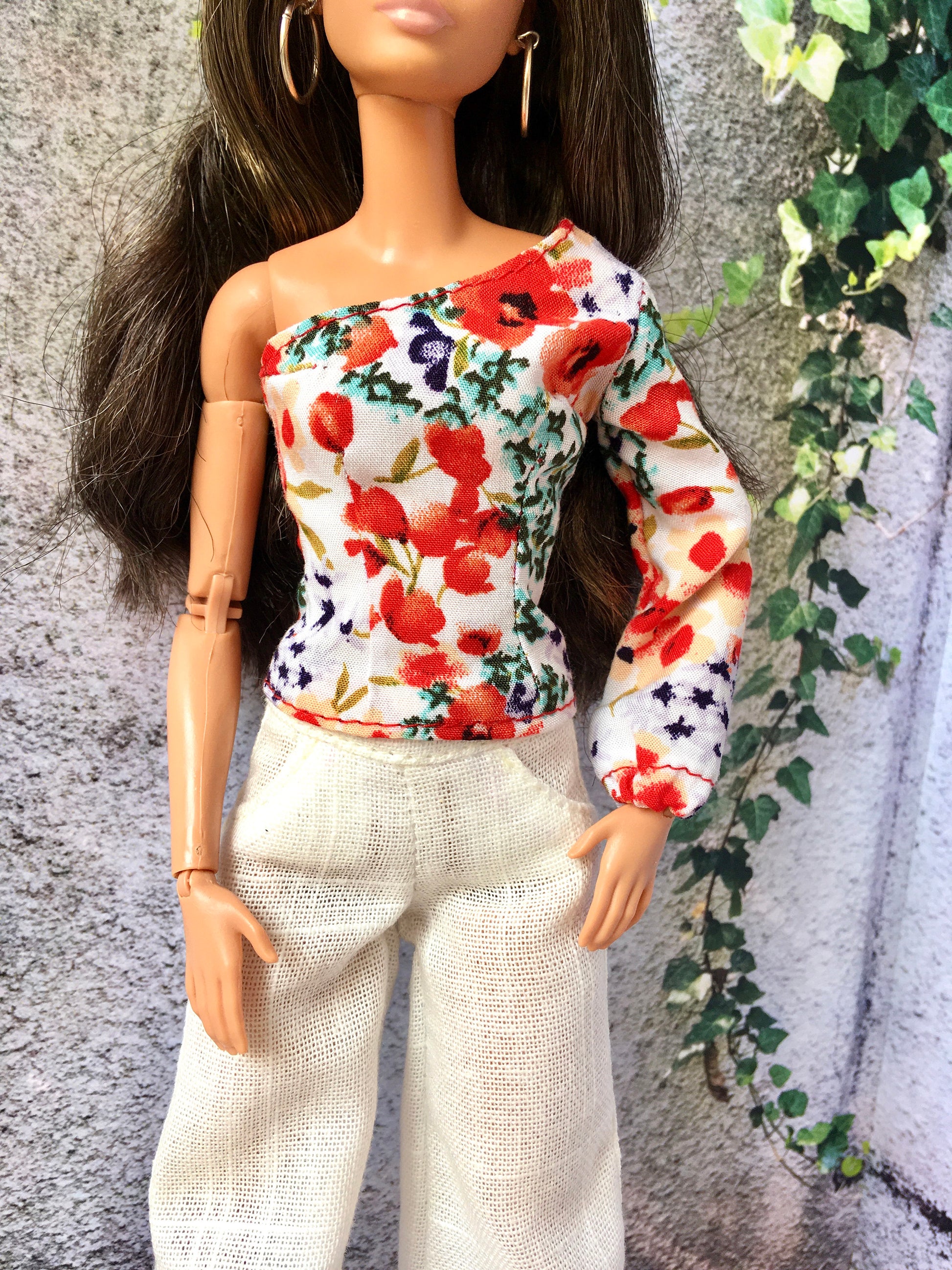 One Sleeve Flower Print Blouse for 11.5" 1/6 Scale Fashion Dolls - www.bouutique.com