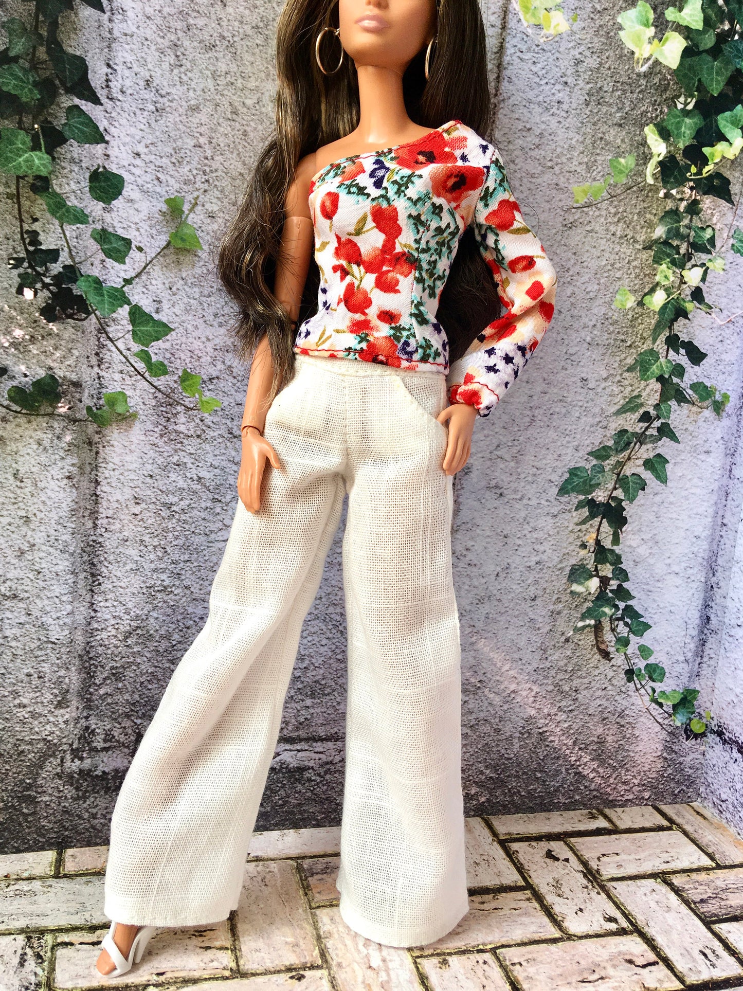 One Sleeve Flower Print Blouse for 11.5" 1/6 Scale Fashion Dolls