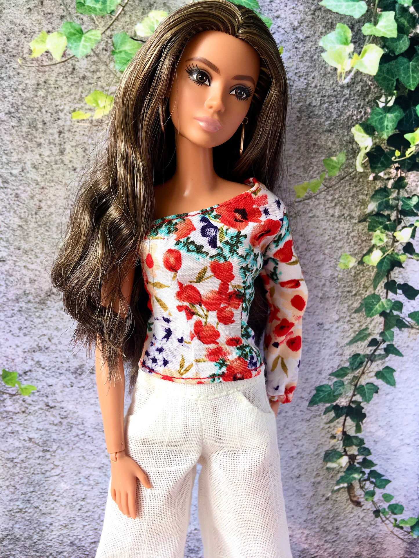 One Sleeve Flower Print Blouse for 11.5" 1/6 Scale Fashion Dolls