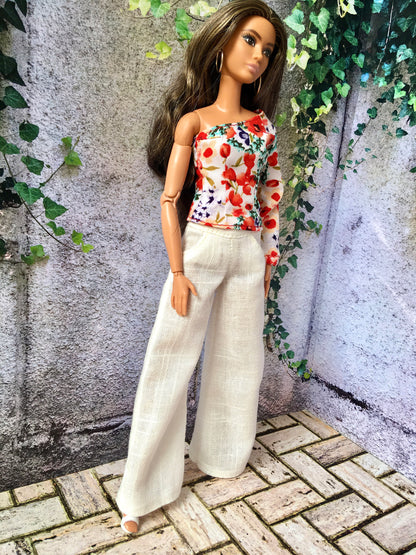 One Sleeve Flower Print Blouse for 11.5" 1/6 Scale Fashion Dolls - www.bouutique.com
