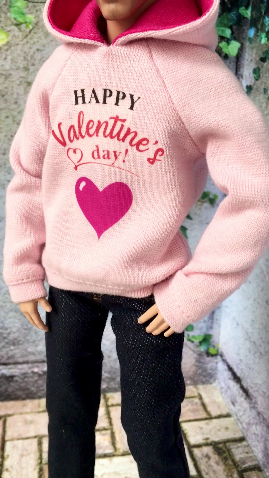 BQ-LOVE – Heart Print Hoodie for 12" 1/6 Scale Ken Dolls