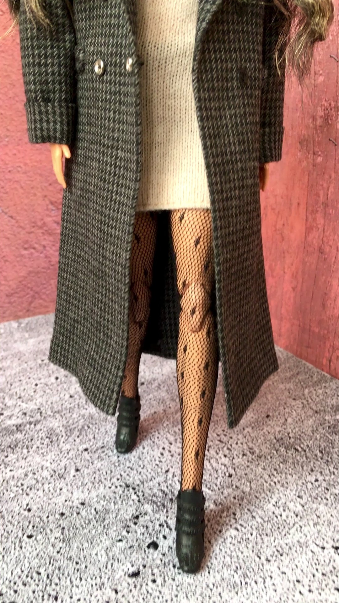 BQ-VELIOR – Grey Houndstooth Long Coat for 11.5" 1/6 Scale Fashion Dolls - www.bouutique.com