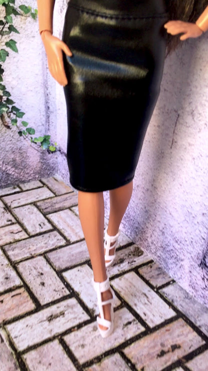 BQ-VALEN – Faux Leather Tube Midi Skirt for 11.5" 1/6 Scale Fashion Dolls