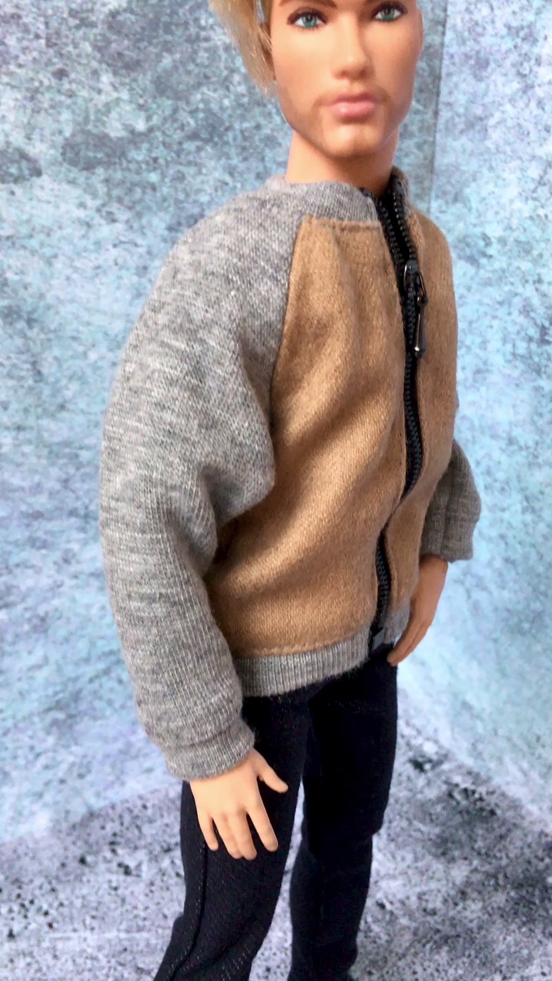 BQ-ALMER – Beige-Grey Bomber Jacket for 12" 1/6 Scale Ken Dolls