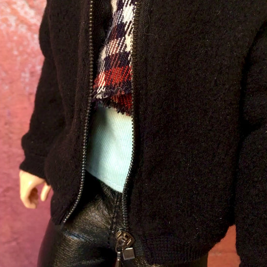 BQ-NASH – Black Fuzzy Bomber Jacket for 12" 1/6 Scale Ken Dolls