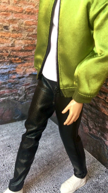 BQ-ROEN – Olive Green Satin Bomber Jacket for 12" 1/6 Scale Ken Dolls