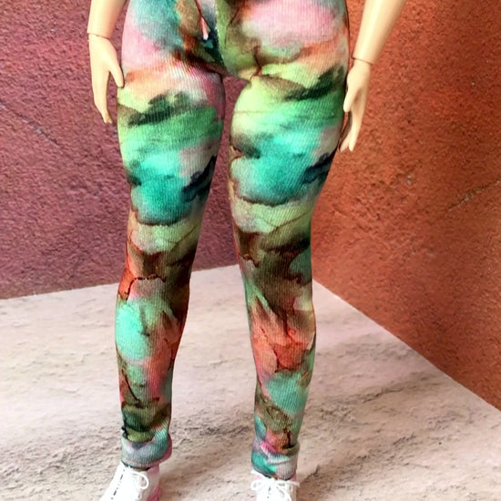 BQ-AQUA – Watercolor Print Leggings for 11" 1/6 Scale Curvy Fashion Dolls