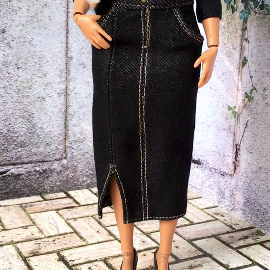 BQ-VANTI – Denim Stretch Midi Skirt for 11" Curvy Fashion Dolls - www.bouutique.com
