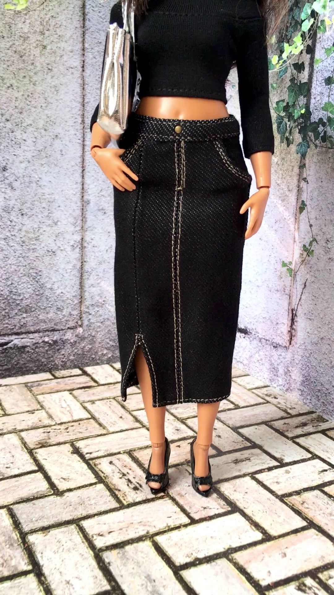 BQ-VANTI – Denim Stretch Midi Skirt for 11" Curvy Fashion Dolls - www.bouutique.com