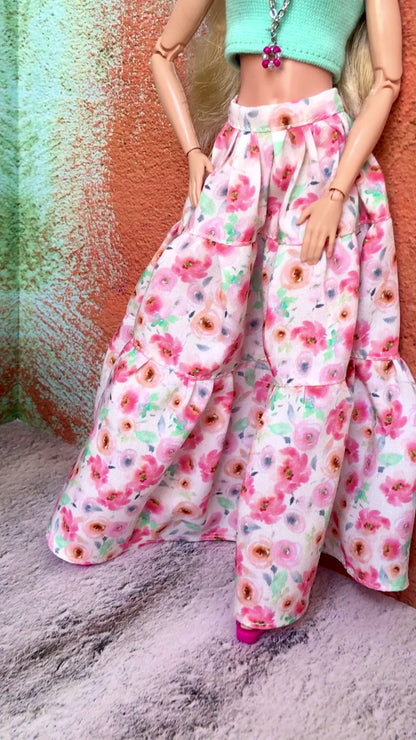 BQ-AVONE – Boho Floral Maxi Skirt for 11.5" 1/6 Scale Fashion Dolls