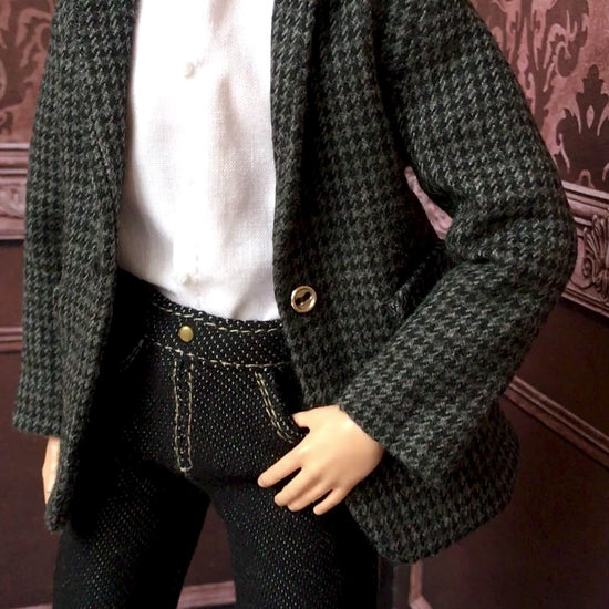 BQ-ARGON – Gray Checkered Cotton Blazer for 12" 1/6 Scale Ken Dolls