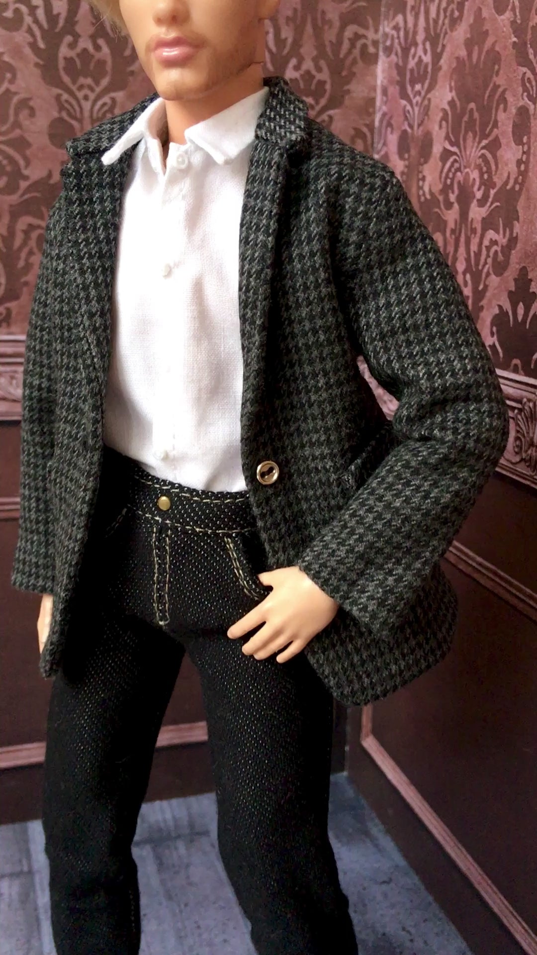 BQ-ARGON – Gray Checkered Cotton Blazer for 12" 1/6 Scale Ken Dolls