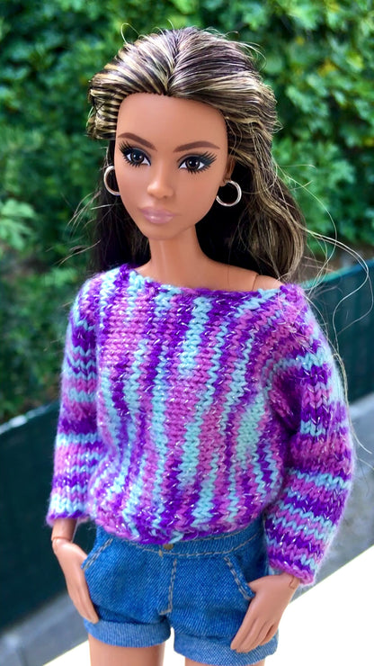 BQ-ZURI – Rainbow Knit Bat Sleeve Sweater for 11.5" 1/6 Scale Fashion Dolls, 2 Colors