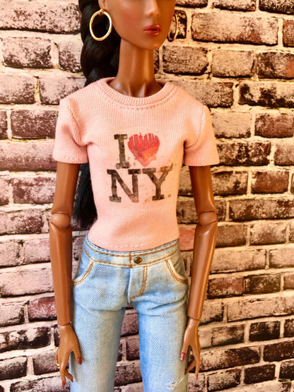 Vital Print T-shirt "I Love NY" Design for NuFace Integrity Toys Doll 12.5"